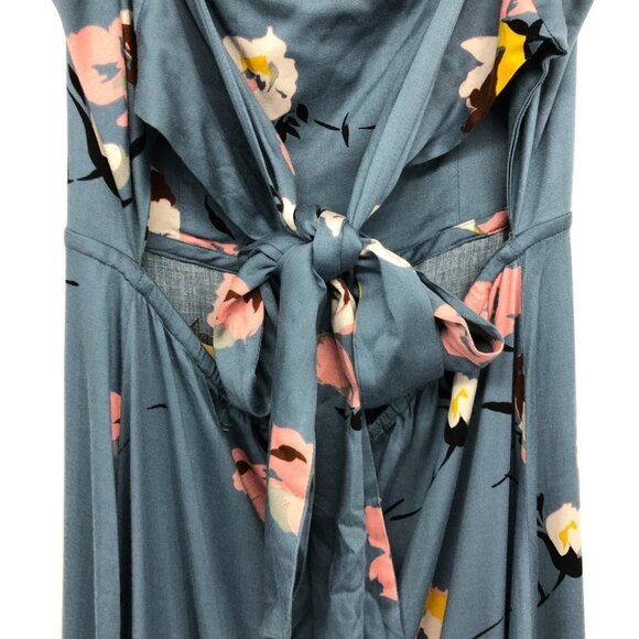 Urban Outfitters Blue Floral Layla Straight-Neck Tie-Back Midi Dress M - Picture 12 of 16